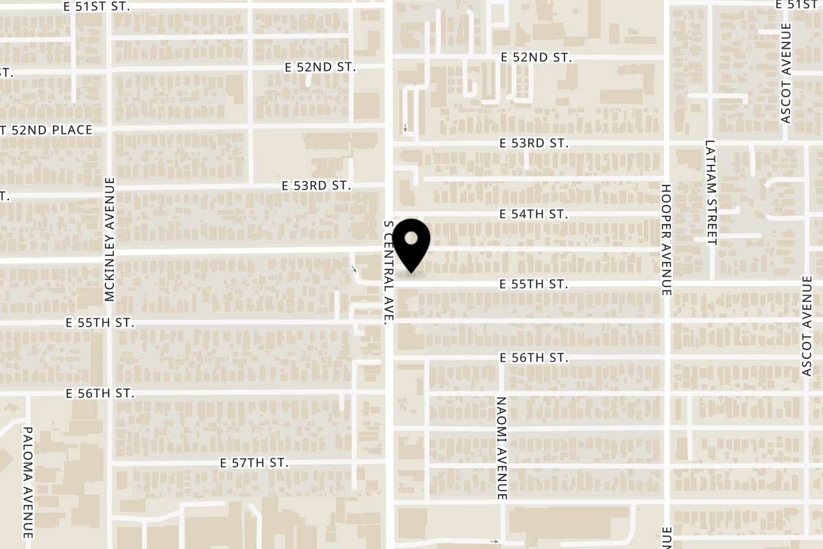 Map showing the location of Granny's Kitchen Southern Style Soul Food on 5440 S Central Ave in Los Angeles